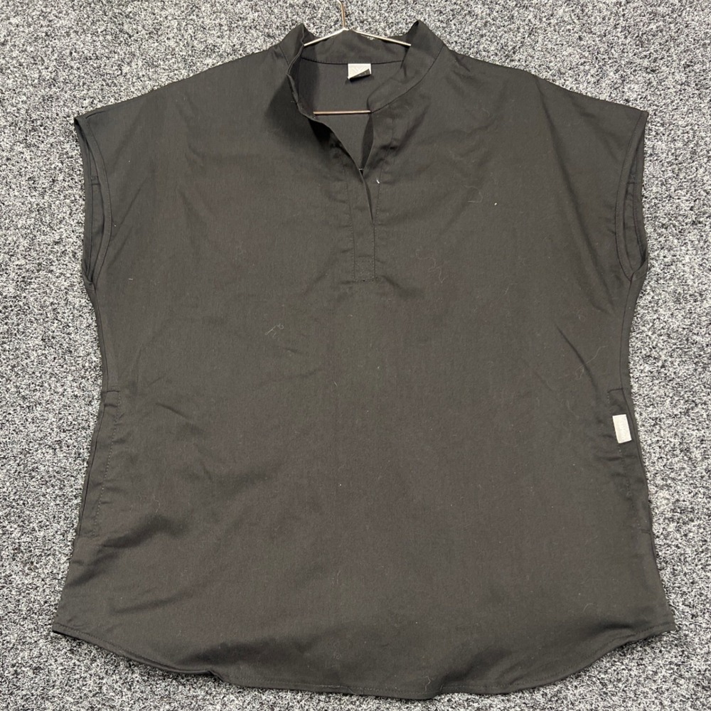 NiaaHinn Black Mandarin Collar Scrub Top Cap Sleeve Large Pocketed Professional